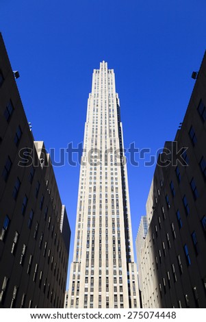 New York, NY, USA - September 17, 2014: GE Building: Built in 1939 by the Rockefeller Family, the 19 building complex was declared a National Historic Landmark in 1987.