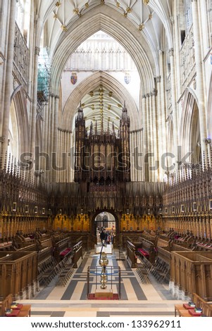 YORK, UK - MARCH 30: Quire area in the York Minster. The Quire was installed in 1829, whereas the cathedral dates back from 1291. March 30, 2013 in York.