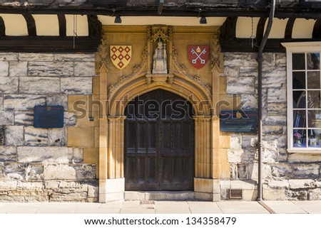 YORK, UK - MARCH 30: Entrance door to Saint William\'s College, founded in 1461. March 30, 2013 in York.