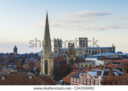 YORK, UK - MARCH 29: North of York as seen from Clifford\'s Tower. The cathedral at the back is York Minster. March 29, 2013 in York.