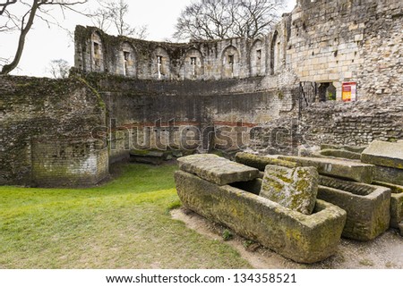 YORK, UK - MARCH 30: Ruins of the Multangular Tower, the last surviving of eight similar towers that formed Roman York\'s stone defenses in the fourth century. March 30, 2013 in York.