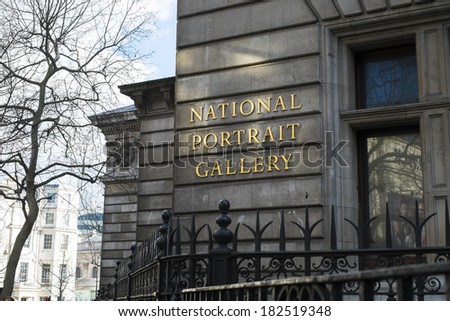 LONDON, UK - MARCH 01: Detail of National Portrait Gallery building. March 01, 2014 in London.
