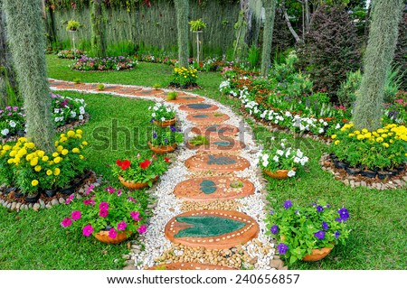 Beauty and art of pavement decorate in garden.