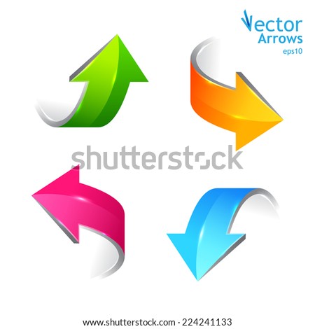 Set of colored arrows. Stickers pointers. Vector illustration