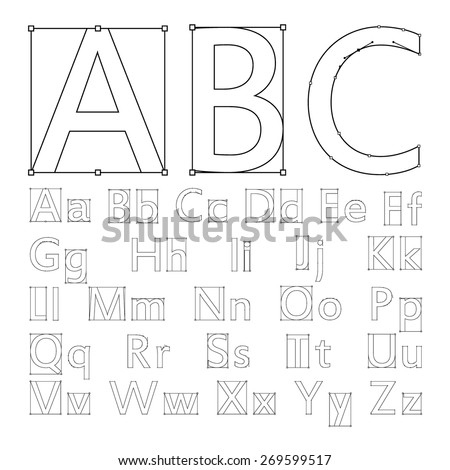 Creative font for your design. Cool set of vector letters of Bezier curves. Font from lines and contours. Alphabet A through Z Vector. Abc