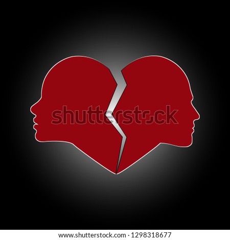 Broken heart with a profile of a female and male face
