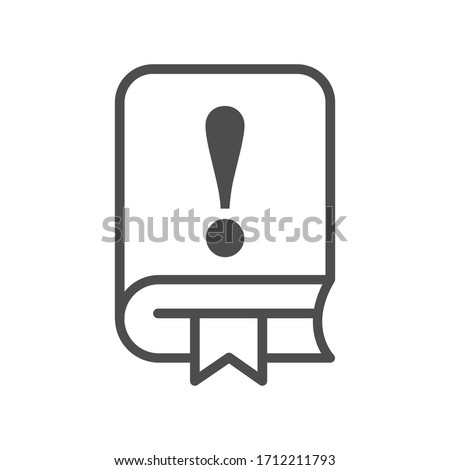 Vector icon of a book with an exclamation mark. Flat design, empty outline isolated on white background
