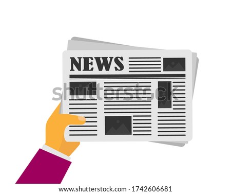 Newspaper in hand. Concept of business news and print media. Simple vector style