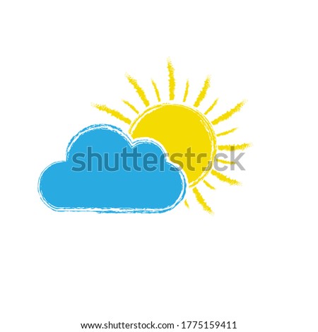 sun behind a cloud. Vector illustration for weather, nature, or children's theme design isolated on a white background