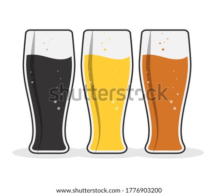 Three glasses of beer for stickers, banners, logos, stickers and theme design. Color simple vector illustration isolated on a white background
