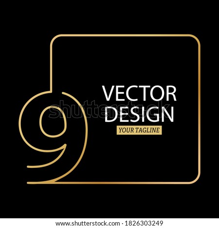 Stylized number 9 with a square border. Vector template for logo, label or sticker. Vector illustration.