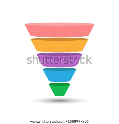 5-part lead generation template. A marketing funnel, pyramid, or sales conversion cone. Infographics in flat design style.