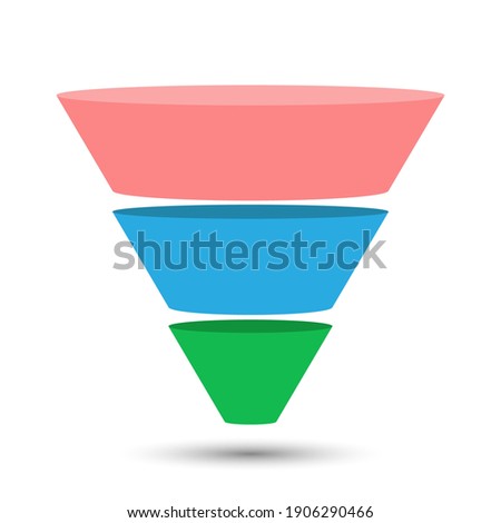 3-part lead generation template. A marketing funnel, pyramid, or sales conversion cone. Infographics in flat design style.