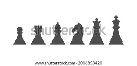 set of chess pieces, a filled contour. Vector icon isolated on a white background. Flat design.