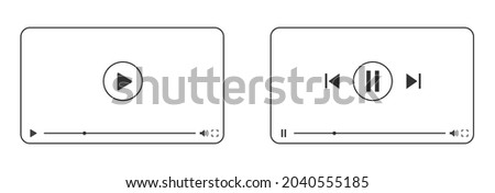 template for the interface of a multimedia video player with the play, pause and scroll buttons. An application for playing videos on the Internet and social networks with navigation icons