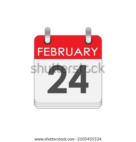 February 24. A leaf of the flip calendar with the date of February 24. Flat style.