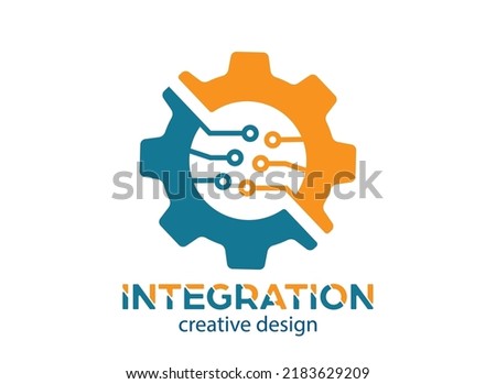 Integration. Template automation of a mechanized process. Electronic control of industrial processes. Flat style