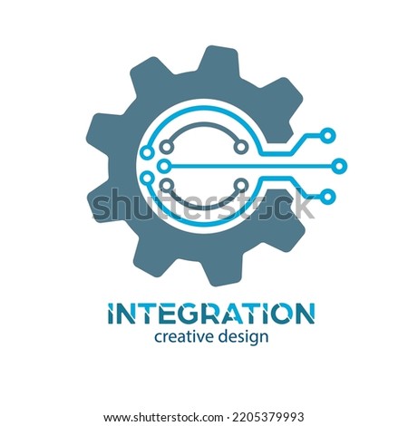 Integration. Template automation of a mechanized process. Electronic control of industrial processes. Flat style