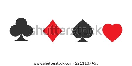 A set of icons of the suits of playing cards. Casino card symbols. Flat style