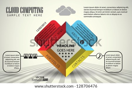 vector template 3d of 4 pieces / cloud computing / element infographic