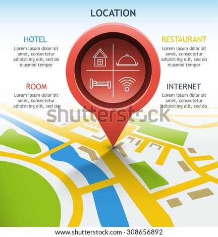 pointer object location on the map diagram infographics