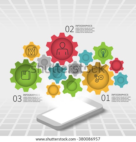 colored gear mechanism linked vector diagram of smartphone applications