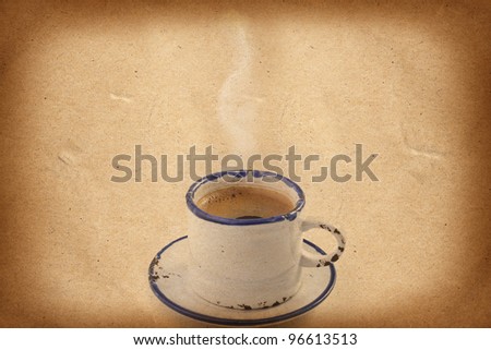 Cup of coffee on grunge background, template for menu