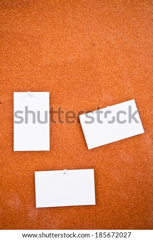 Three Paper Short Note pin on Wooden Cork Board / write down your text here, background and texture.