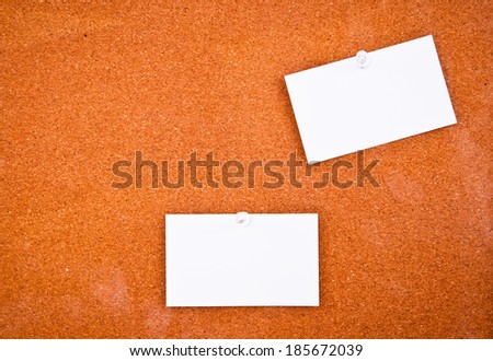Two Paper Short Note pin on Wooden Cork Board / write down your text here, background and texture.