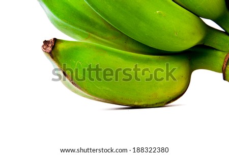 Close up Fresh Green Raw Cultivated Banana, A Hand of Bananas Isolated on white background.