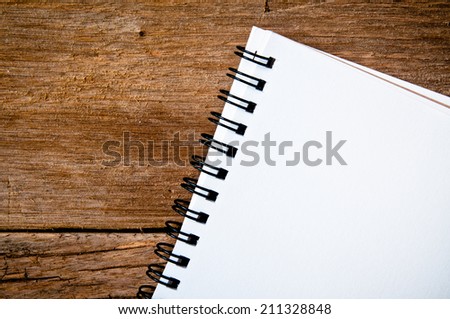 Blank Note Book on Wooden Table Desk Background, Rustic Still Life Style, Concept and Idea for Art and Education, Write Your Text Here.