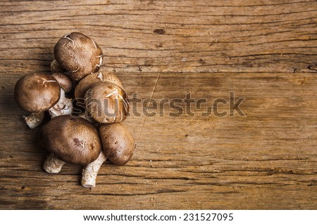 Group of Fresh Harvest Mushroom on Wood Table Background, Concept and Idea of Food Cook Rustic Still life Style, for background food wallpaper.