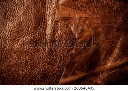Dark Brown Natural Edge Leather for Concept Idea Style of Fine Leather Crafting, Handcrafts Workspace, Handmade Leather Handcrafted, Leather Worker. Background Textured and Wallpaper. Vintage Rustic.