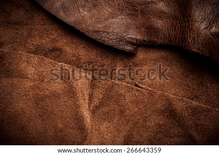 Dark Brown Leather and Suede Cut, Concept and Idea Style of Fine Leather Crafting, Handcrafts, Handcrafted, Handmade Leather Industry / Background Textured and Wallpaper.