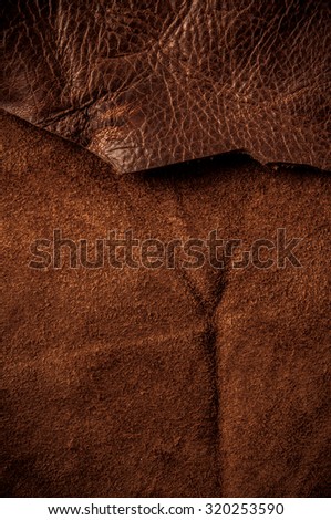 Brown Leather. Concept and Idea of Fine Leather Crafting, Handcrafts, Handmade, Handcrafted, Leather Industry. Background Textured and Wallpaper. Vintage Rustic Style. Vertical.