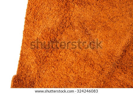 Brown, Tan Leather Suede, Concept and Idea Style of Fine Leather Crafting, Handcrafts, Handmade, Handcrafted, Leather Industry. Background Textured and Wallpaper. Isolated on White.