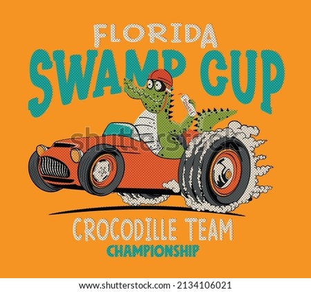 Drawing a crocodile character driving a RACE CAR