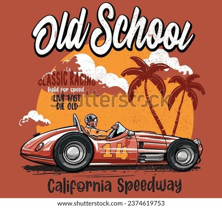 vector old school race car illustration for t shirts print or poster designs