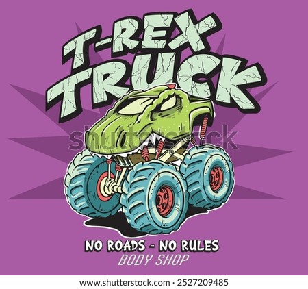 dino monster truck illustration for t shirt print