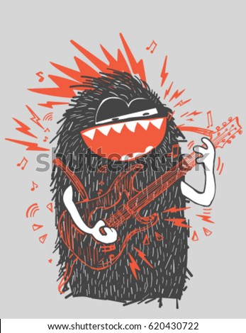 Cool vector rock star monster sketch character.