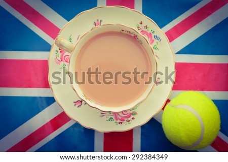 British Tennis - A cup of Tea on a Union Jack flag with a tennis ball