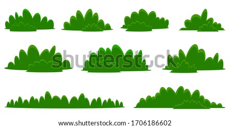 Nature hedge, Garden green bushes. Cartoon shrub and bush vector set isolated on white background. Bush Planted in Parks and Gardens.  Landscape Flat Icon set Сток-фото © 