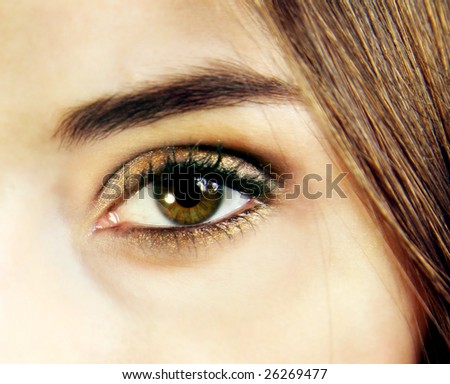 Close up of a golden eye make up