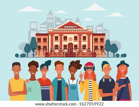 Group of young people. Communication, teamwork and connection vector concept. Back to school design illustration