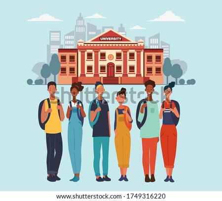 Group of young people. Back to school design illustrationCommunication, teamwork and connection vector concept