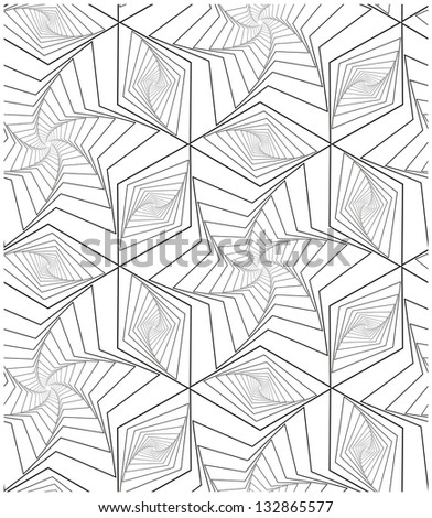 Abstract seamless black and white pattern with diminishing and rotating  figures