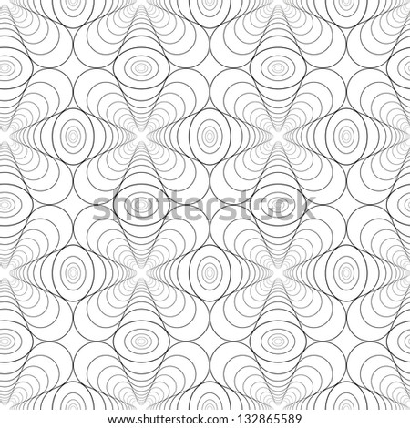 Abstract seamless black and white pattern with diminishing rounded figures