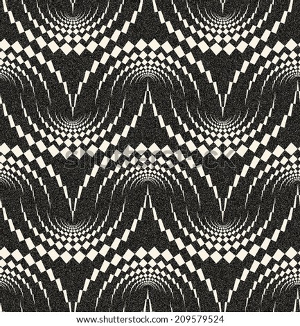 Abstract seamless monochrome pattern in retro style with wavy structure. Retro decoration with gothic motive, sepia tone and speckled texture. Visual effect of old worn down background.