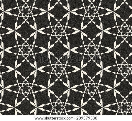 Abstract seamless monochrome pattern in retro style with six star figure. Retro decoration with gothic motive, sepia tone and speckled texture. Visual effect of old worn down background.