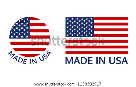 Made in USA logo or label set. US icon with American flag. Vector illustration.